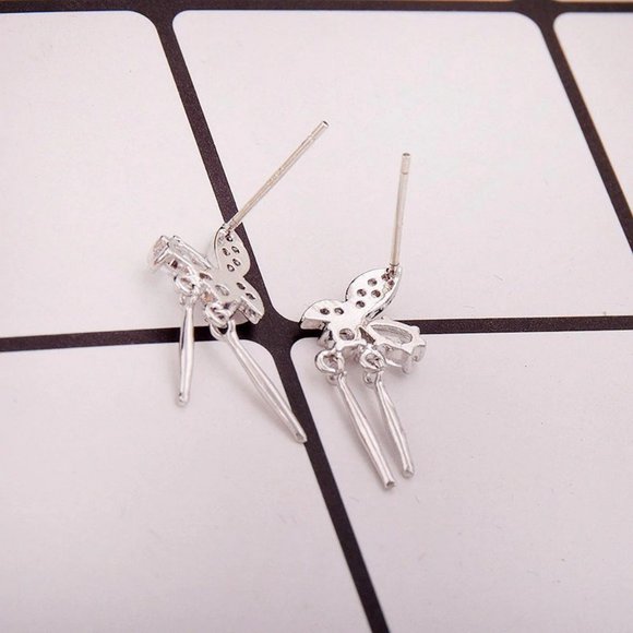 *925 Sterling Silver Diamond Butterfly Earrings - Picture 6 of 6